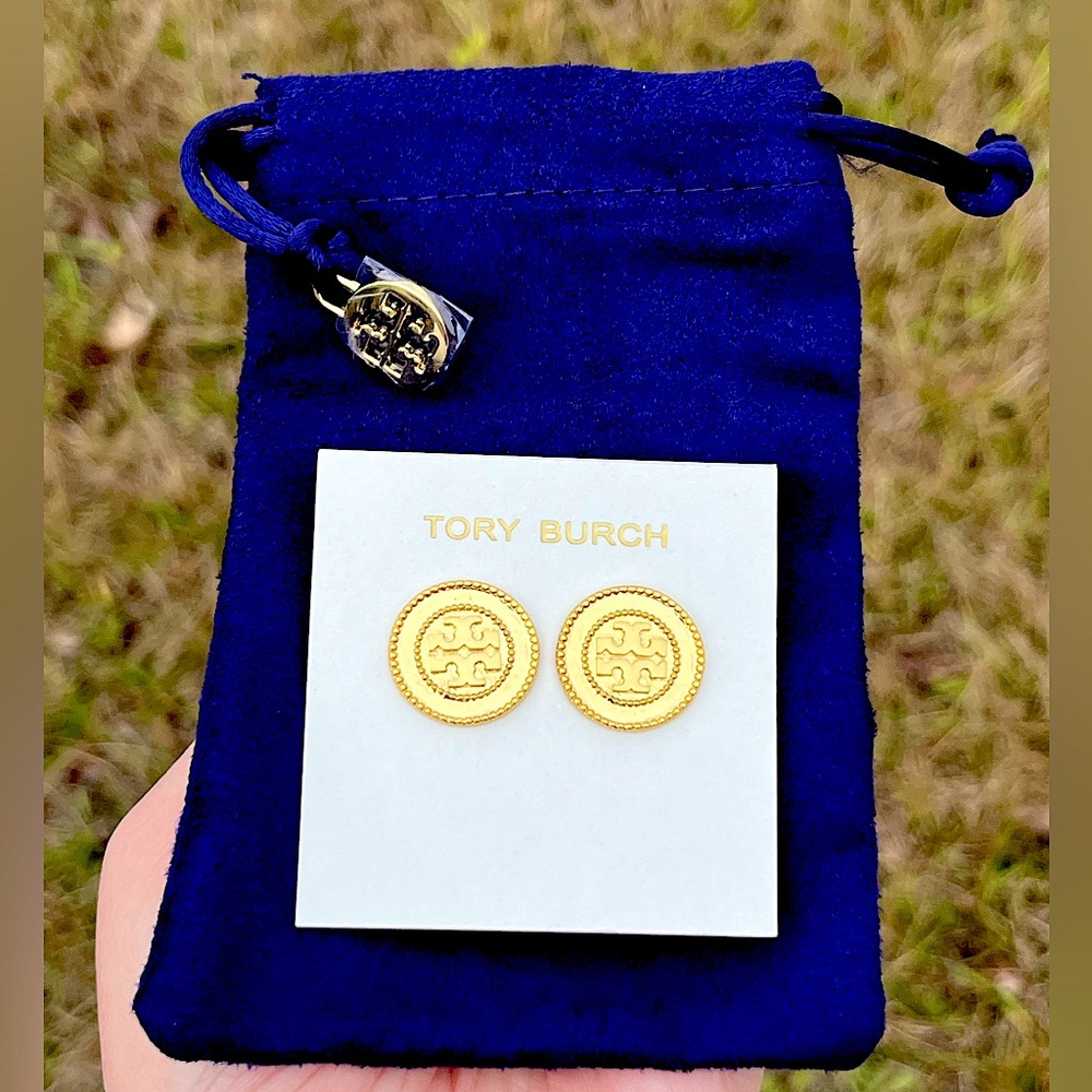 NWOT Tory Burch Gold Circle Logo Stud Earrings